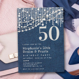 ダイアモンズパールズフリンジージャンデニム50誕生日 招待状