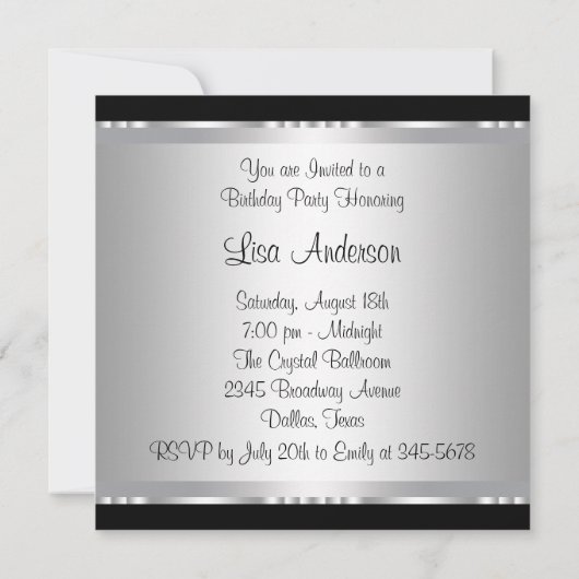 ダイアモンズパールズブラックバースデーパーティ招待状 招待状 (裏面)
