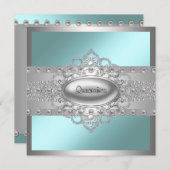 ダイアモンズパールティール（緑がかった色）ブルーキンセアニェラ招待状 招待状 (正面/裏面)