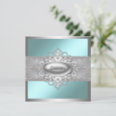 ダイアモンズパールティール（緑がかった色）ブルーキンセアニェラ招待状 招待状 (スタンド正面)