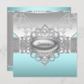 ダイアモンズパールティール（緑がかった色）ブルーキンセアニェラ招待状 招待状 (正面/裏面)