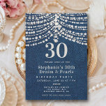 ダイアモンズパールデニムグリッツグラム30th誕生日 招待状<br><div class="desc">デニムの背モダン景、真珠とダイヤモンドのフリンジ（これらはデジタル効果である）、パールホワイトのタイポグラフィを特徴とする女性のための優れた30歳の誕生日パーティの招待状テンプレートモダン。30歳の誕生日に30歳を迎えた女性のためのシックな「ダイヤモンドと真珠」テーマデザイン。グラムマイルスきらきら光るトのための上品なパーティー。</div>