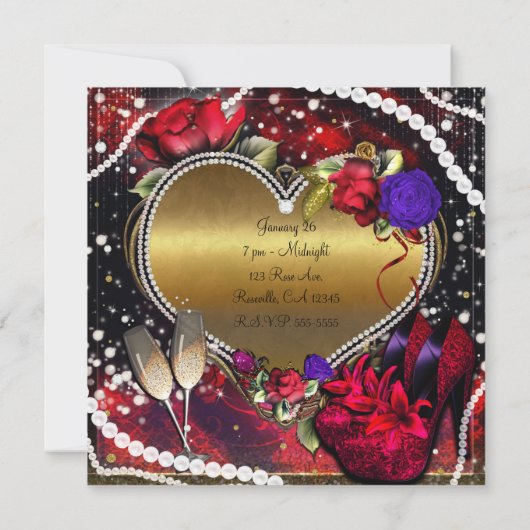 ダイアモンズパールハートハイヒールズスウィート16 招待状 (裏面)