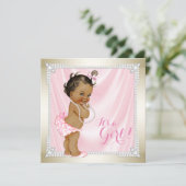 ダイアモンズパールピンク金ゴールドエスニックガールベビーシャワー 招待状 (スタンド正面)