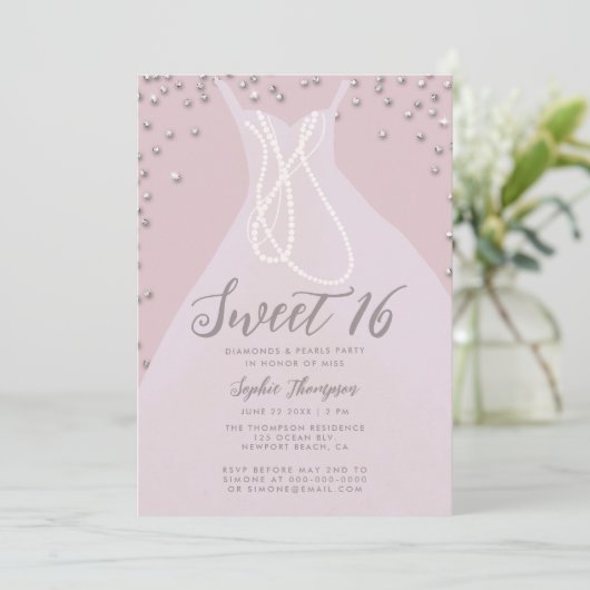 ダイアモンズパールプリンセスドレスピンクスウィート16パーティー 招待状 (スタンド正面)