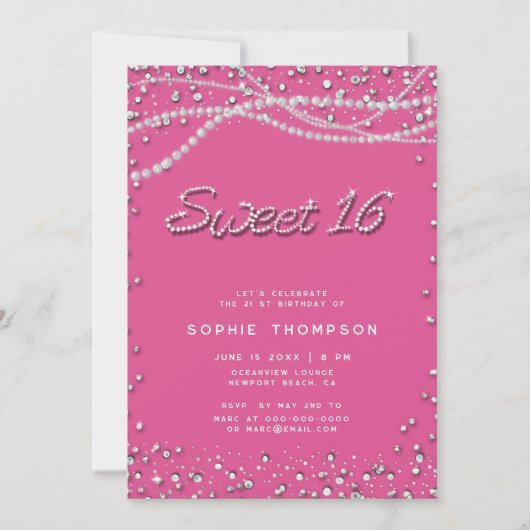 ダイアモンズピかわいらしッガーリークピエレガントックスウィート16 招待状 (正面)