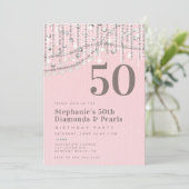 ダイアモンズピアスヴィンテージエレガントピンク50誕生日 招待状 (スタンド正面)