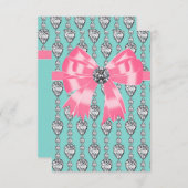 ダイアモンズピンクティール（緑がかった色）ブルーパーティーRSVP 出欠カード (正面/裏面)