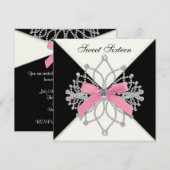 ダイアモンズピンクブラックSweet sixteen誕生日パーティー 招待状 (正面/裏面)