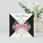 ダイアモンズピンクブラックSweet sixteen誕生日パーティー 招待状 (スタンド正面)