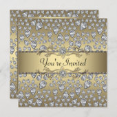 ダイアモンズブラックおよび金ゴールドすべての行事パーティー 招待状 (正面/裏面)