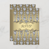 ダイアモンズブラック&金ゴールドすべての行事パーティーRSVP 出欠カード (正面/裏面)