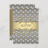 ダイアモンズブラック&金ゴールドすべての行事パーティーRSVP 出欠カード (正面/裏面)