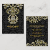 ダイアモンズブラック&金ゴールドパターンフローラマスク 名刺 (正面/裏面)