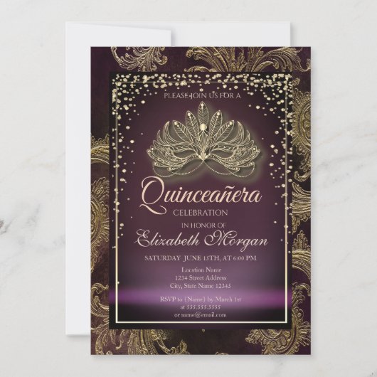 ダイアモンズブルガンディフローラダマスククキンセアニラ 招待状 (正面)