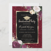 ダイアモンズブルゴーニュフラワーズレッドグリッター卒業 招待状 (正面)