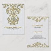 ダイアモンズホワイト&金ゴールドパターンフローラマスク 名刺 (正面/裏面)