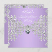 ダイアモンズラベンダーパープルスウィート16誕生日パーティー 招待状 (正面/裏面)