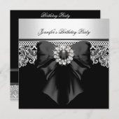 ダイアモンズレースイメージバースデーパーティー白黒 招待状 (正面/裏面)