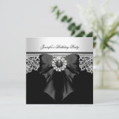 ダイアモンズレースイメージバースデーパーティー白黒 招待状 (スタンド正面)