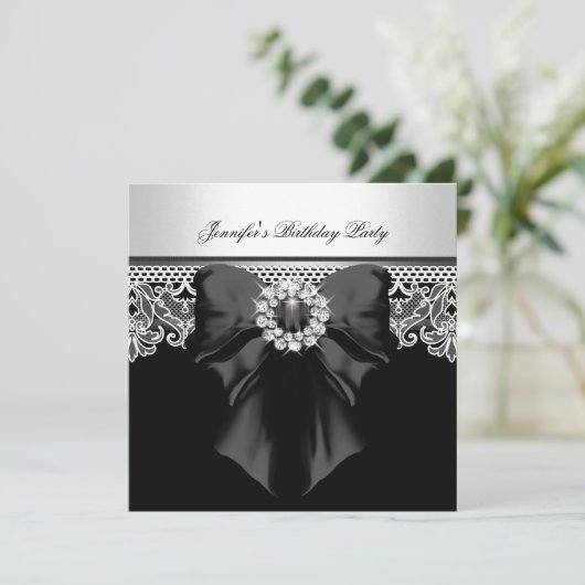 ダイアモンズレースイメージバースデーパーティー白黒 招待状 (スタンド正面)