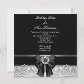 ダイアモンズレースイメージバースデーパーティー白黒 招待状 (裏面)