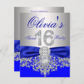 ダイアモンズ王室のブルーとシルバースウィート16パーティー 招待状 (正面/裏面)