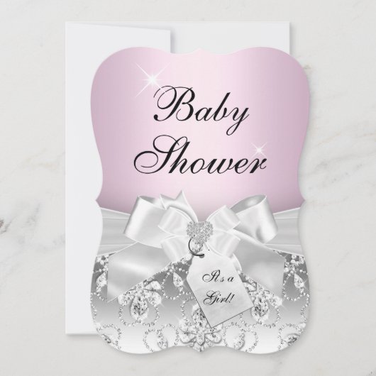 ダイアモンドかわいらしボーライトピンク赤ちゃんシャワー招待状 招待状 (正面)