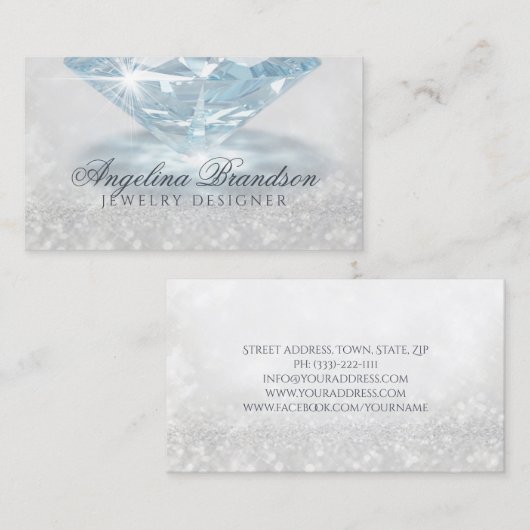 ダイアモンドきらめくジュエラージュエリーデザイナーカード 名刺 (正面/裏面)