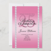 ダイアモンドエレガントジュエリードピンク誕生日 招待状 (正面)