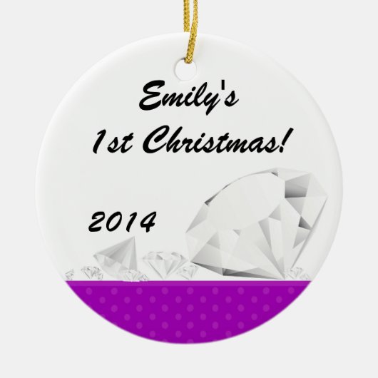 ダイアモンドグリッツグラムグラムパーソナライズされたネームオーナメント セラミックオーナメント (正面)
