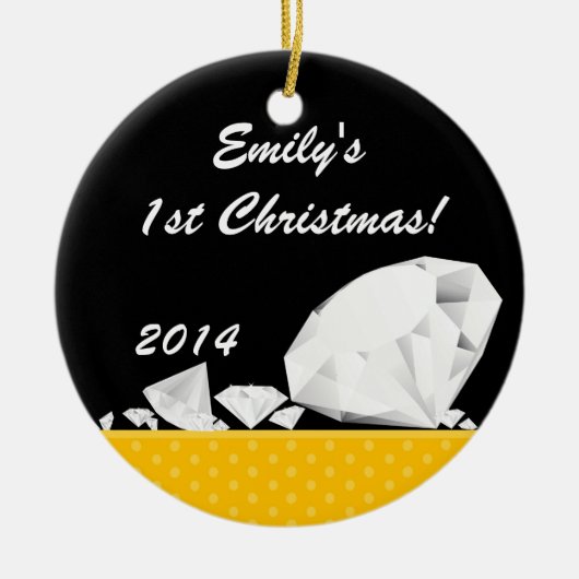 ダイアモンドグリッツグラムグラムパーソナライズされたネームオーナメント セラミックオーナメント (正面)