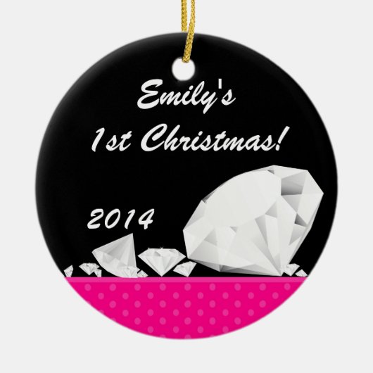 ダイアモンドグリッツグラムグラムパーソナライズされたネームオーナメント セラミックオーナメント (正面)