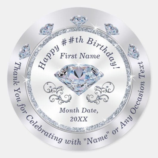 ダイアモンドシール, 60, 70, 75, 100誕生日 ラウンドシール (正面)