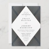 ダイアモンドジオメトリックネイビーデコ金ゴールドギャツビー結婚ズ 招待状 (正面)
