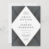 ダイアモンドジオメトリックネイビーデコ金ゴールドギャツビー結婚ズ 招待状 (正面)