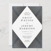 ダイアモンドジオメトリックネイビーデコ金ゴールドギャツビー結婚ズ 招待状 (正面)