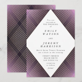 ダイアモンドジオメトリックパープルデコ金ゴールドギャツビー結婚ズ 招待状
