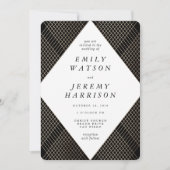 ダイアモンドジオメトリックブラックデコ金ゴールドギャツビー結婚ズ 招待状 (正面)