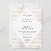 ダイアモンドジオメトリックホワイトデコ金ゴールドギャツビー結婚ズ 招待状 (正面)