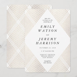 ダイアモンドジオメトリックホワイトデコ金ゴールドギャツビー結婚ズ 招待状
