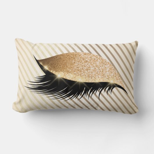 ダイアモンドストライプズ金ゴールドグリッターアイボリーパール ランバークッション (正面)