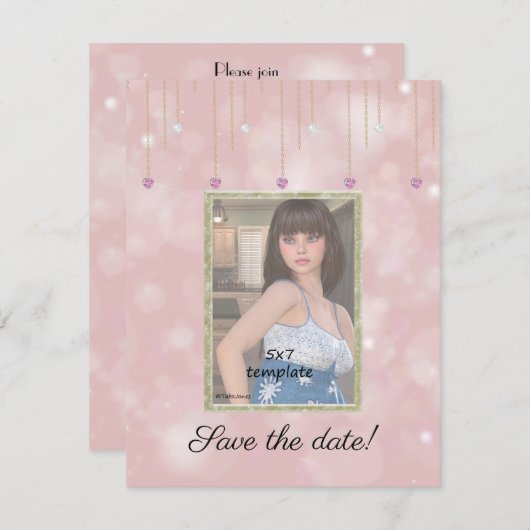 ダイアモンドチェーングリッタースウィート16写真 招待状 (正面/裏面)