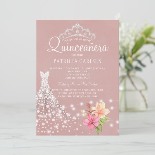 ダイアモンドティアラとドレスフローラシックキンセアニェラ 招待状 (スタンド正面)