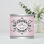 ダイアモンドティアラグレーピンクプリンセスベビーガールシャワー 招待状 (スタンド正面)