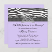 ダイアモンドティアラパープルゼブラプリンセスベビーシャワー 招待状 (正面/裏面)