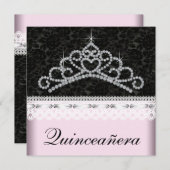 ダイアモンドティアラピンクブラックスウィート15キンセアニェラ 招待状 (正面/裏面)