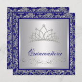 ダイアモンドティアラ王室のネイビーブルーキンセアニェラ 招待状 (正面/裏面)