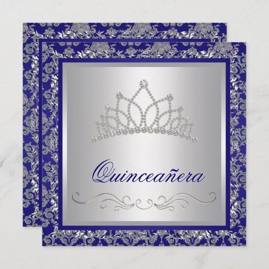 ダイアモンドティアラ王室のネイビーブルーキンセアニェラ 招待状 (正面/裏面)