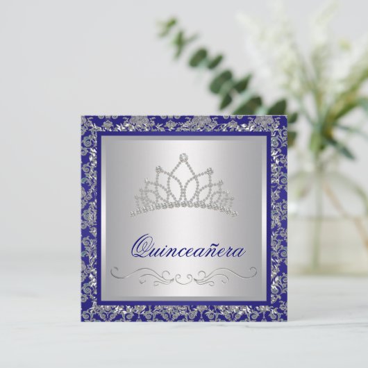 ダイアモンドティアラ王室のネイビーブルーキンセアニェラ 招待状 (スタンド正面)